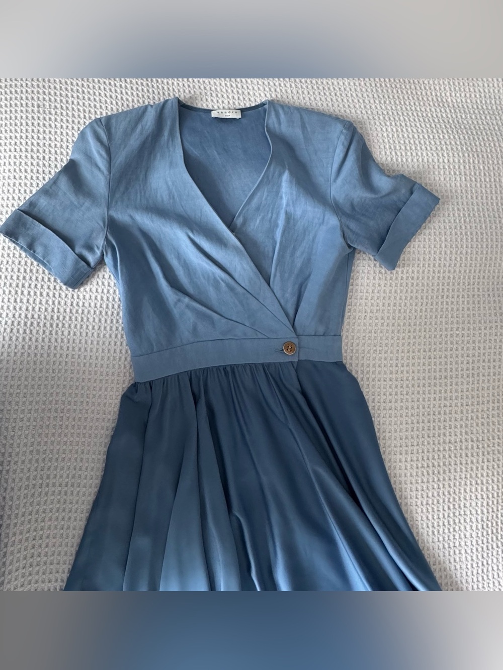 Sandro Dusty Blue Wrap-Style Midi Dress - Picture 2 of 7
